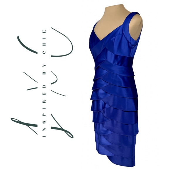 London Times Royal Blue Layered Bodycon Cocktail Dress - Picture 1 of 7
